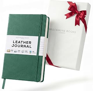 Beechmore Books A5 5x8 Lined Leather Journal For Men, 120 GSM Gift Box