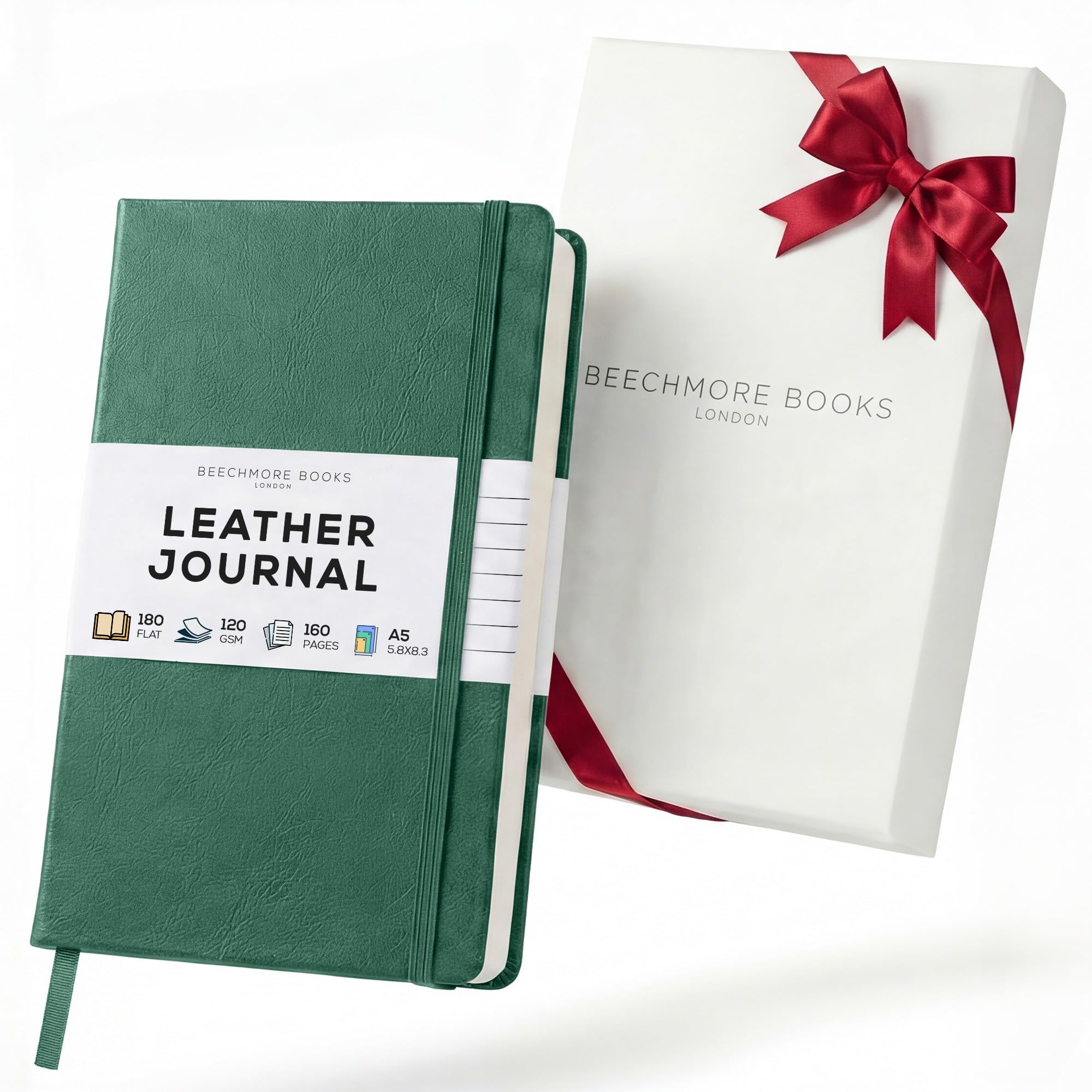 Beechmore Books A5 5x8 Lined Leather Journal For Men, 120 GSM Gift Box