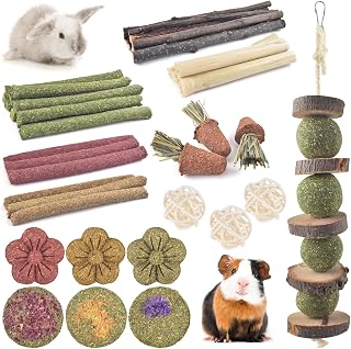 ERKOON Rabbit Toy, 42 Pieces Timothy Hay Sticks Carrots Rose Grass Cake Dental Care Molar, Chinchillas Toy Chew Toy for Rabbits, Guinea Pigs, Hamsters, Chinchilla