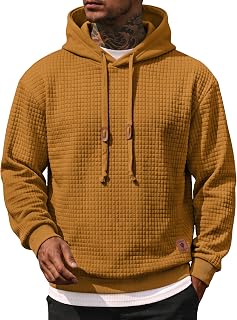 COOFANDY メンズ スウェットシャツ ヒップスター ジム 長袖 ドローストリング フード付き 格子縞 ジャカード プルオーバー パーカー US サイズ: