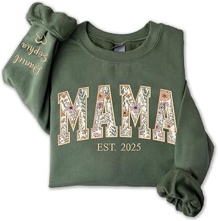 Personalized Floral Embroidered Applique Mama Sweatshirt for Women, Custom Mom Gifts from Grandkids, Mama Sweater, Mom Crewneck, Mother's Day Apparel, Mother Birthday, Christmas 2026