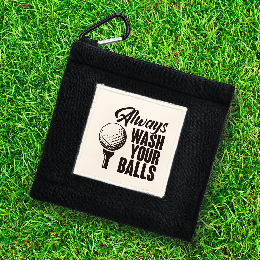 Always Wash Your Balls Funny Golf Towel with Clip, Portable Golf Towel Black, Th