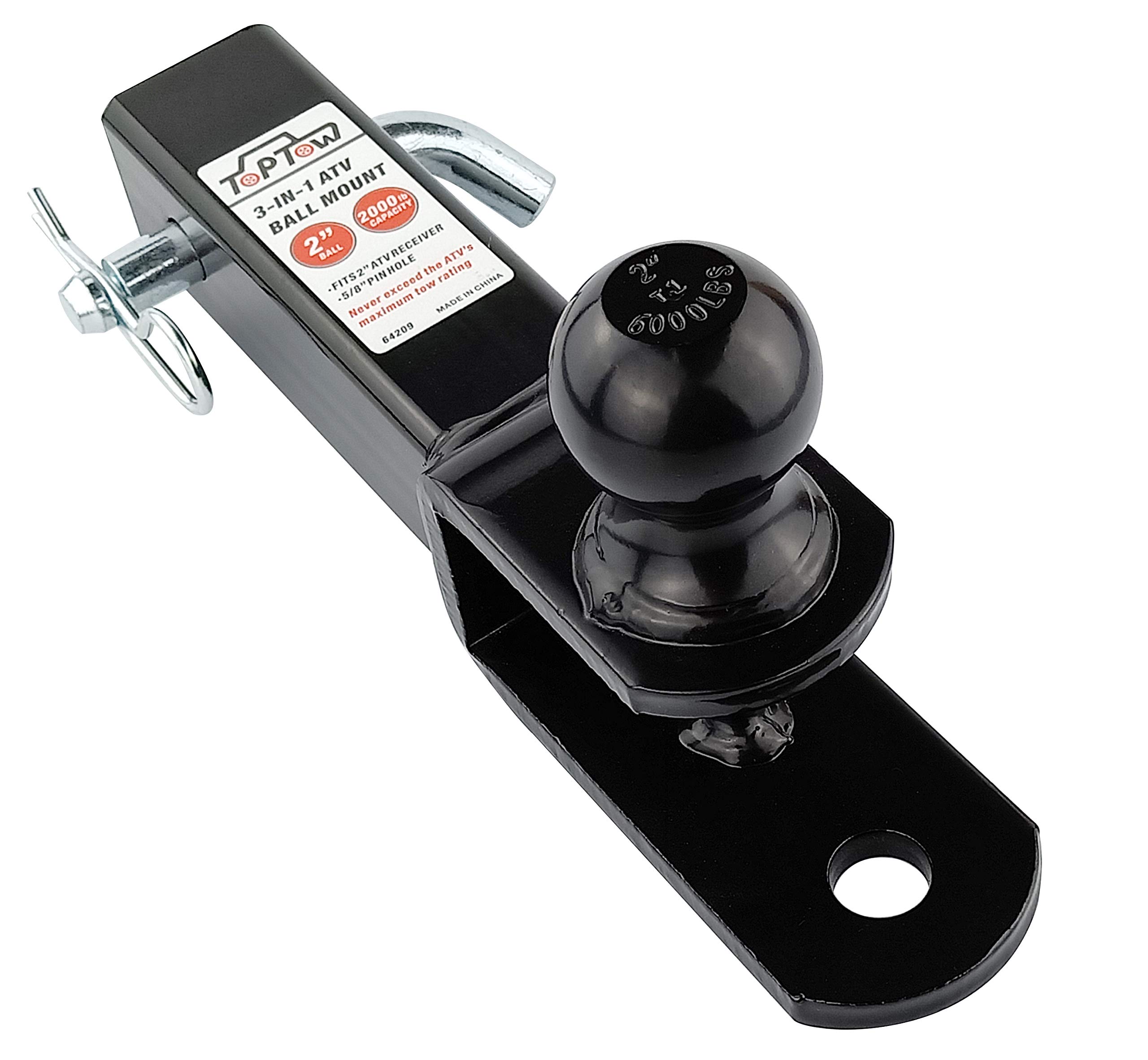 TOPTOW ATV/UTV Trailer Hitch Towing Ball Mounts, 2-Inch Ball, Clevis Pin, Fits 2