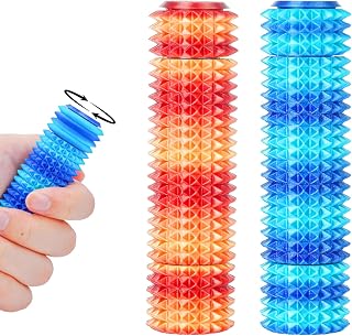 2PCS Little Pain Fidget Ouchies 3D Printed Spiky Spinner Keychain with Smooth Bearing for Adults and Teens Pocket Sensory Pendant Novelty Gift for Anxiety Stress and Focus(Red Blue)