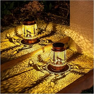 2 Pack Wolf Solar Lanterns,Metal Solar Lights,Wolf Gifts for Women Men