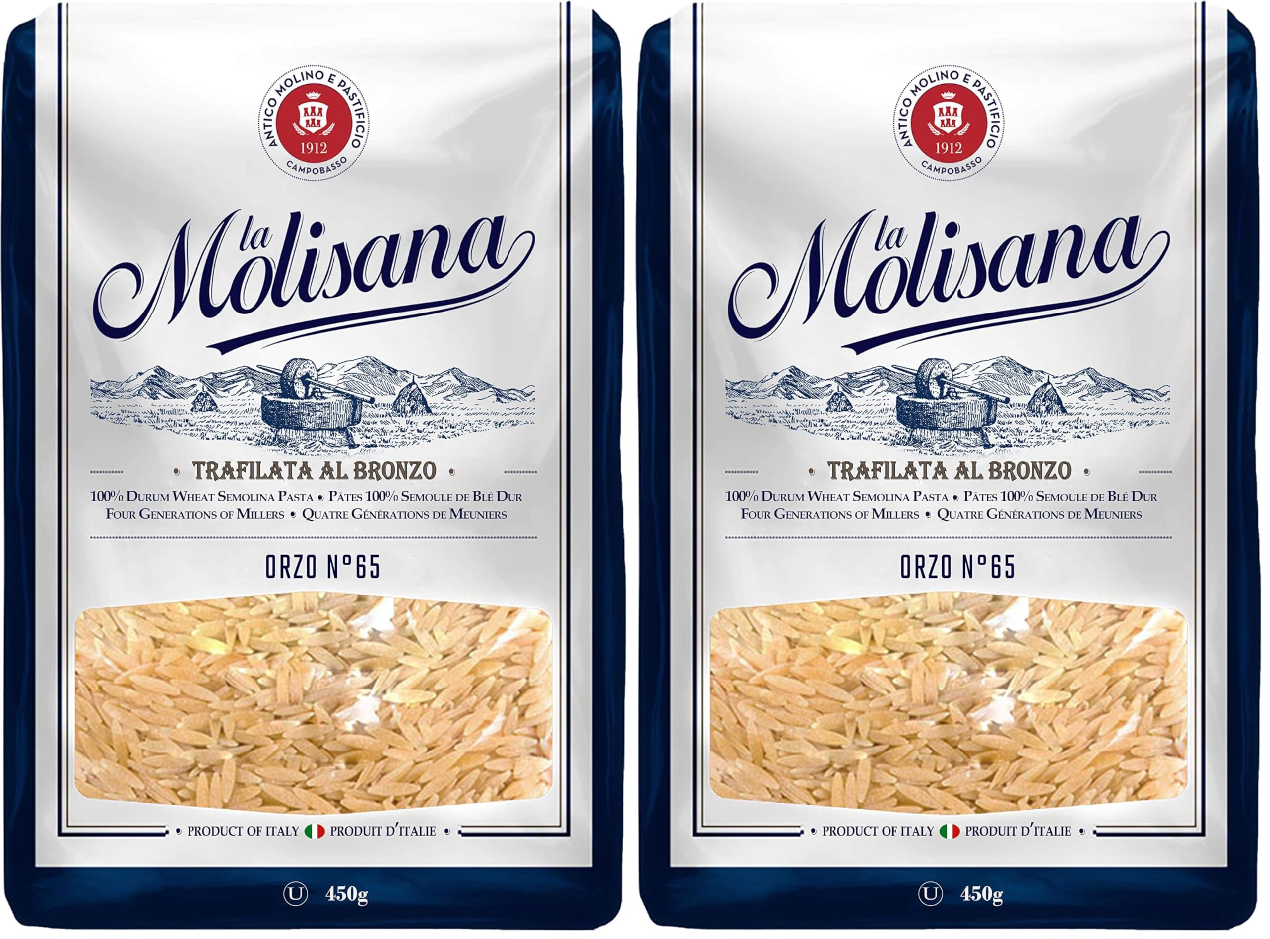 La Molisana Orzo N.65, 450g (Packaging May Vary) (Pack of 2)