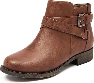 Ataiwee Women's Ankle Boots Faux Leather Low Heel Zip Booties.