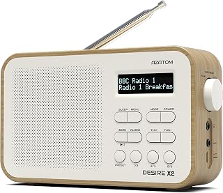 DAB/DAB+ & FM Portable Digital Radio | Simple Controls | Dual Alarms & Sleep Timer | Battery & Mains Powered (4x”AA”) | Bluetooth | Perfect for Home, Office or Outdoors | AZATOM Desire X2 (Oak)