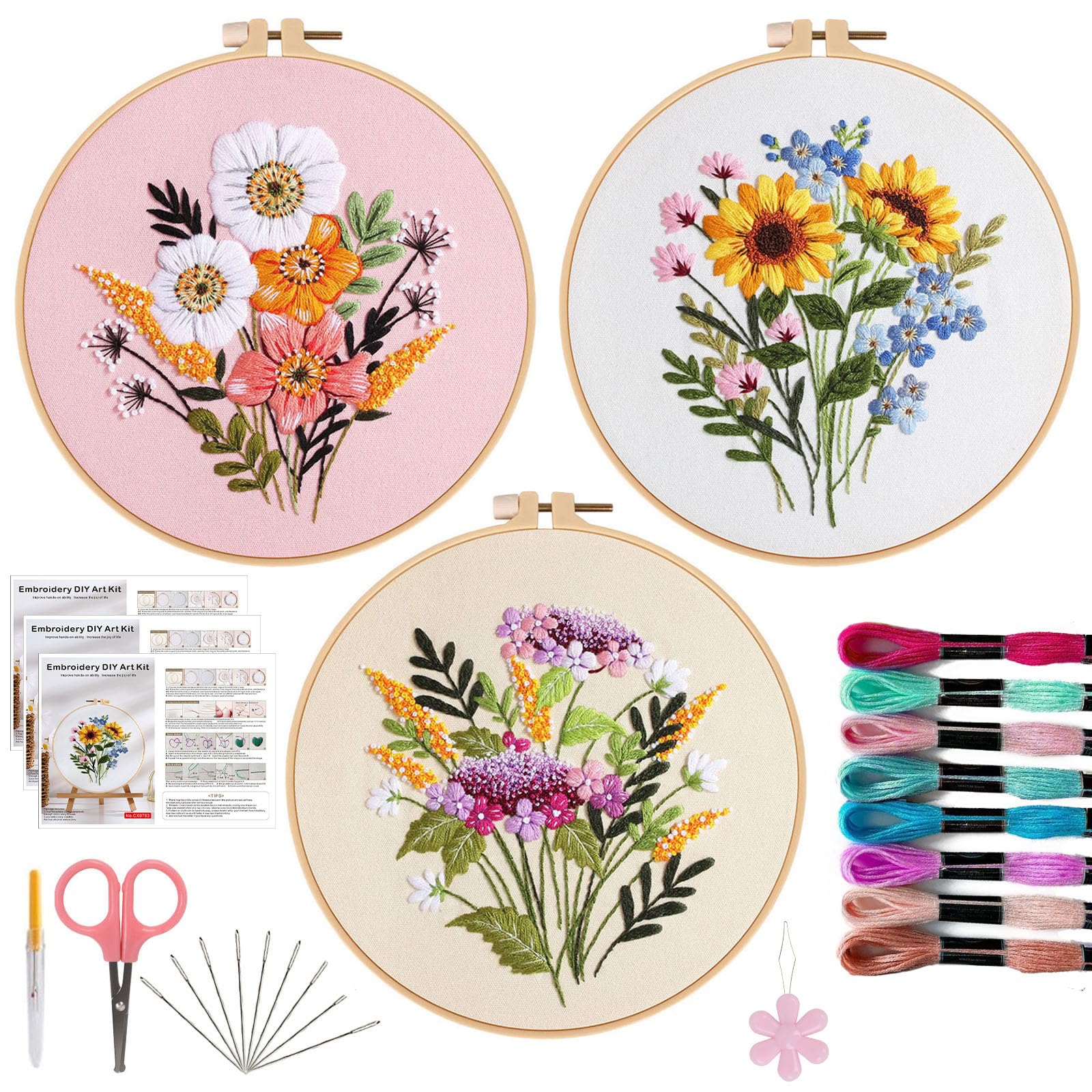 OFFIZON 3Pack Embroidery Kit for Beginners Hand Sewing Kit Gift FlowerB | Cross 