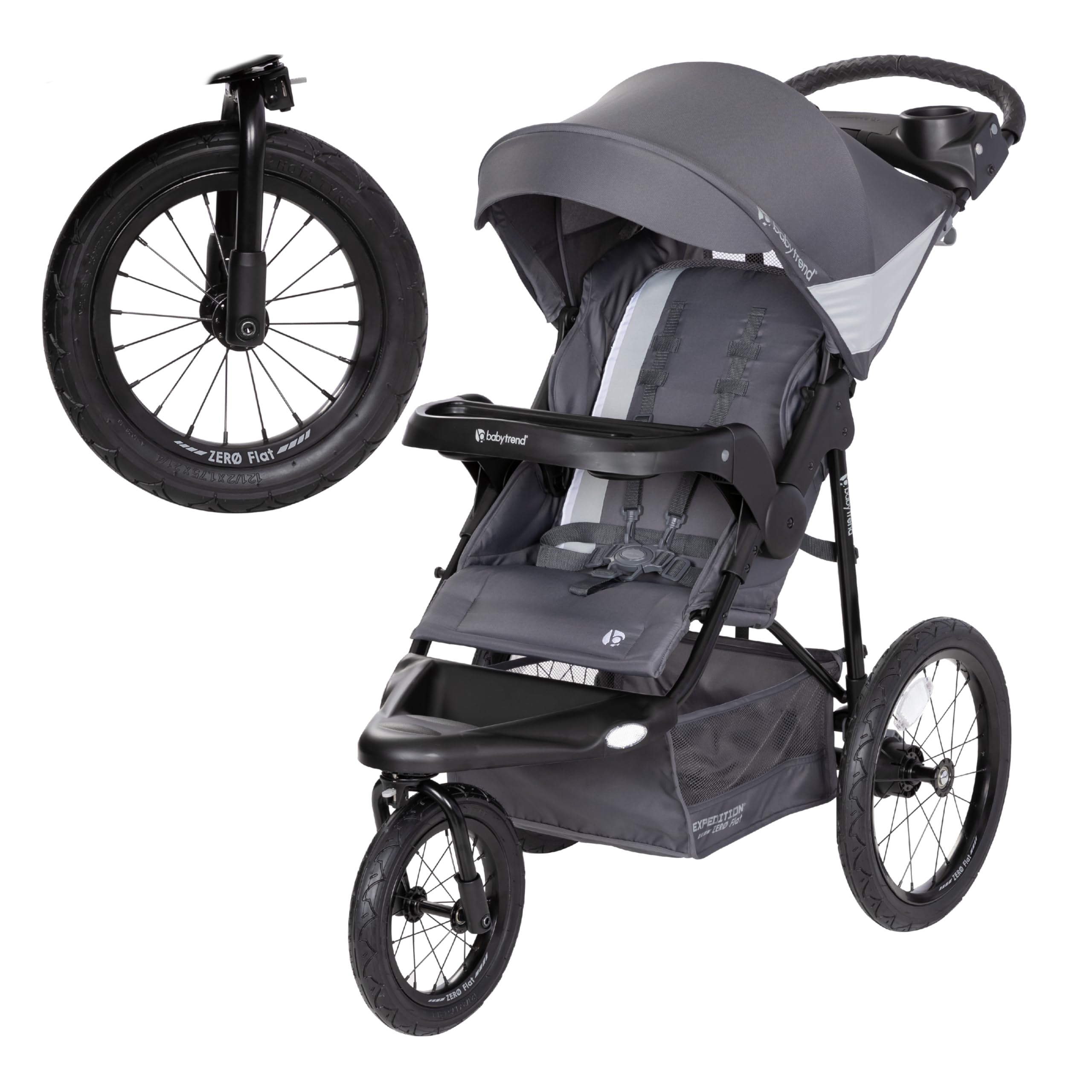 Baby Trend Expedition® Zero Flat Jogger with LED Lights, Dash Grey | Adjustable 