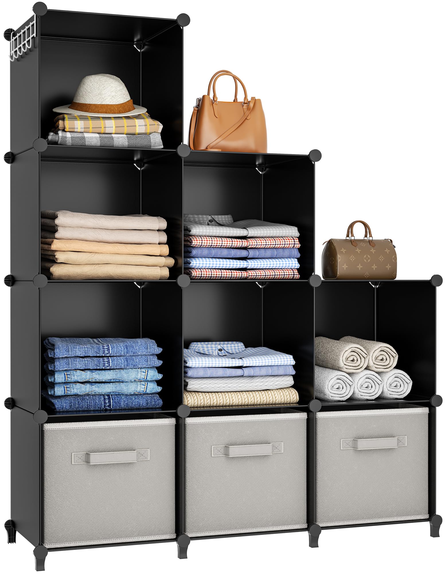 HOMIDEC Closet Organizers and Storage, 9 Cube Storage Organizer, Black | Portabl