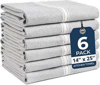 Kitchen Towel Set - 100% Cotton Towels, Reusable Dish Cloths, Grey Dish Towels for Kitchen, Soft Absorbent Tea Towels, Durable Hand Towels, 14” x 25” - 6 Pack