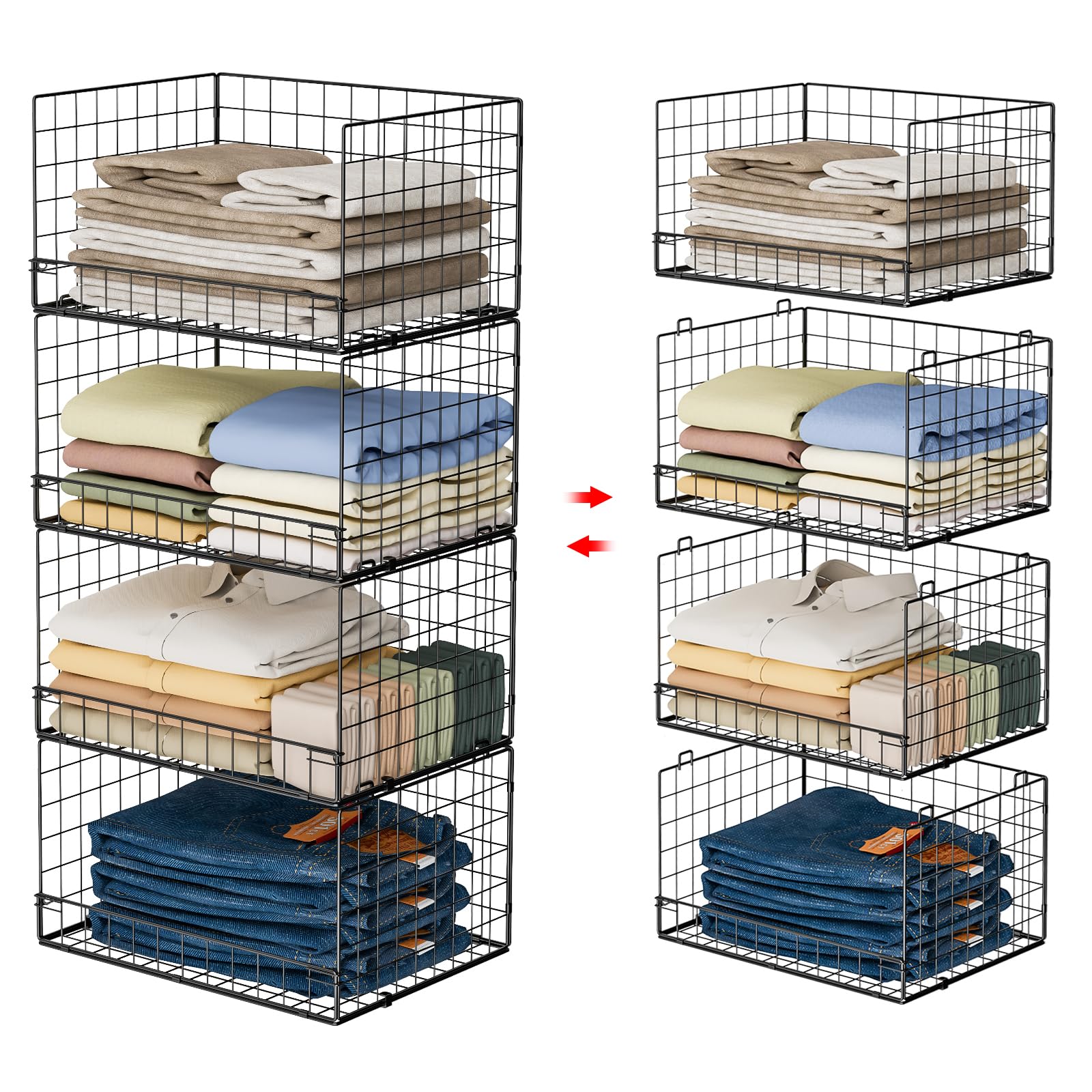Yociyoga 4-Tier Stackable Closet Organizers and Storage Shelves, Foldable Closet