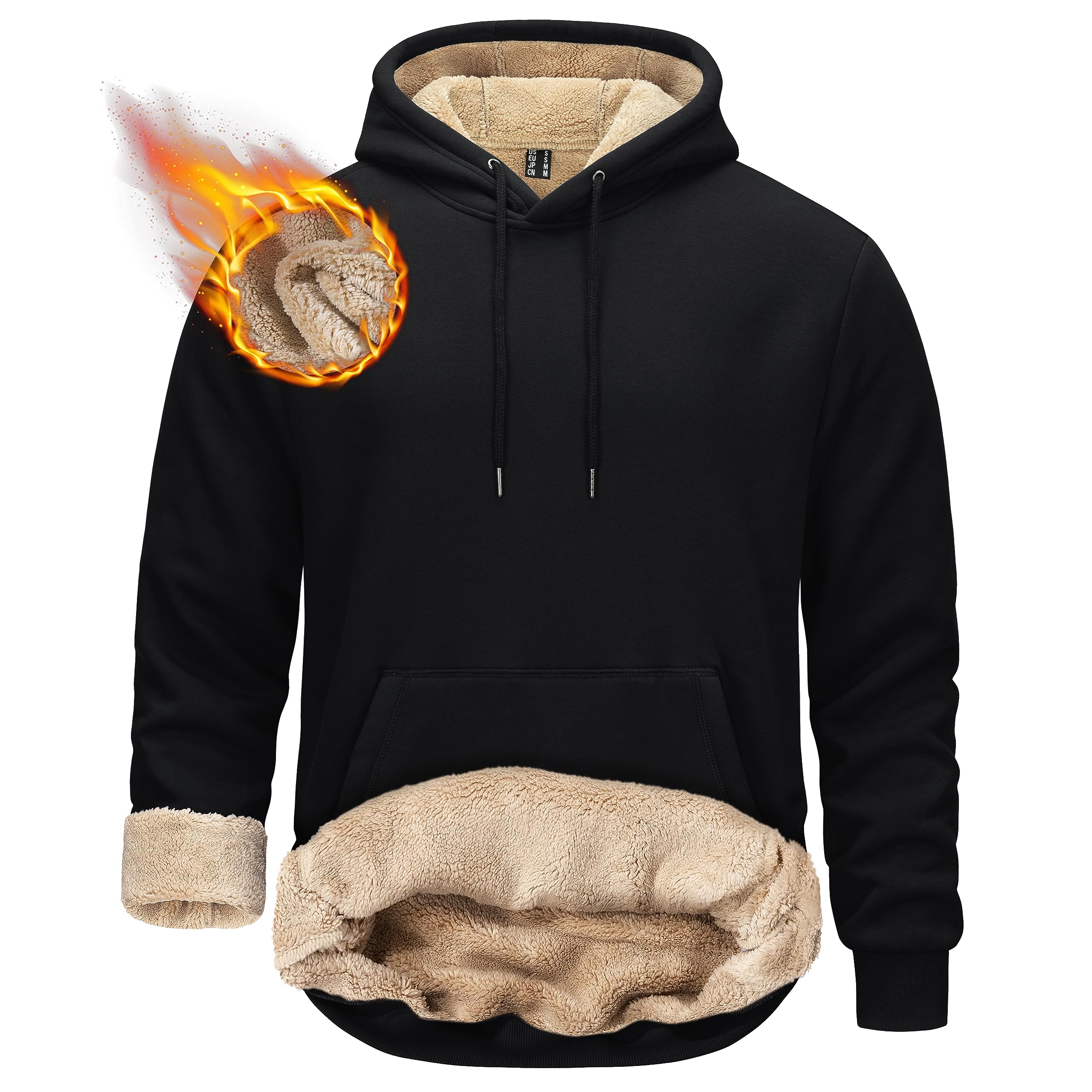TACVASEN Men's Pullover Hoodie Thick Sherpa Lined Kangaroo Pocket Winter Windpro