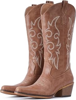 IUV Cowboy Boots For Women Western Cowgirl Classic Mid Calf Snip Toe Boot