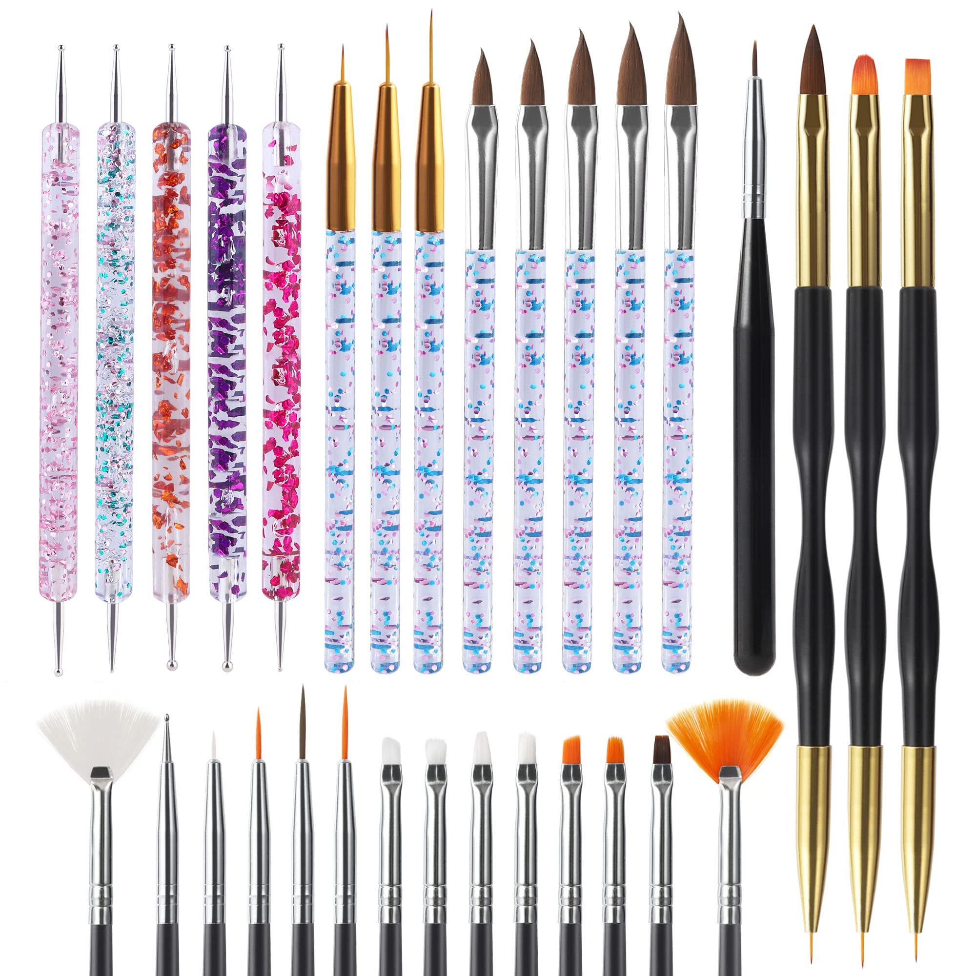 Artdone 31pcs Nail Art Brushes Tools Set Dotting Tools for Gel Polish | Dust Bru