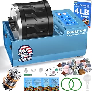 KomeStone G1 4LB Professional Rock Tumbler Kit for Adults | Brushless Rock Polisher, Heavy-Duty Metal Base, 3 Speeds, 9-Day Timer, Memory, Complete Kit for Rock Hobbyists & Collectors