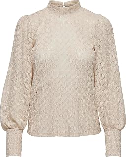 JDY Women's Blouse high Neck Button Placket lace Detail Long Sleeve