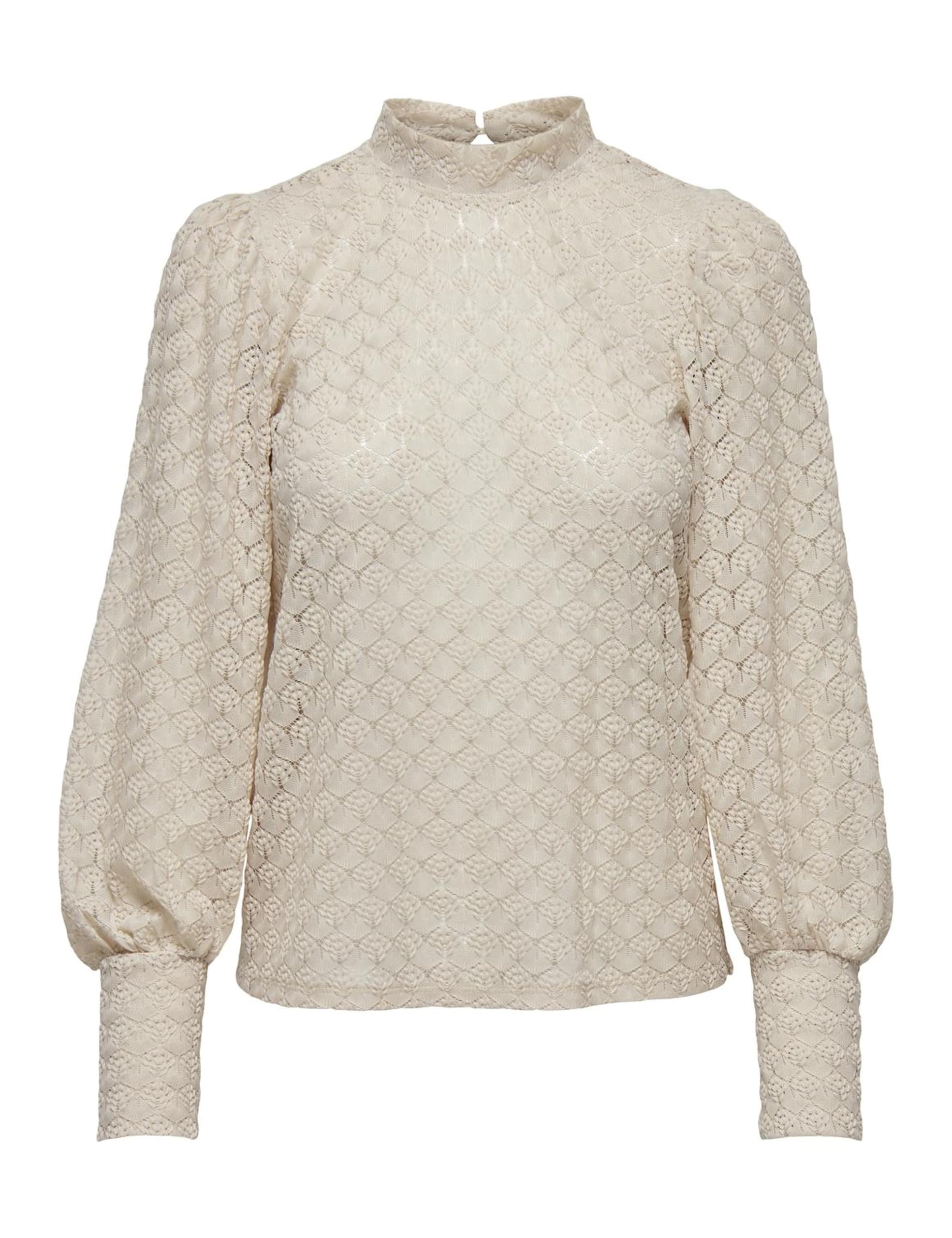 JDY Women's Blouse high Neck Button Placket lace Detail Long Sleeve