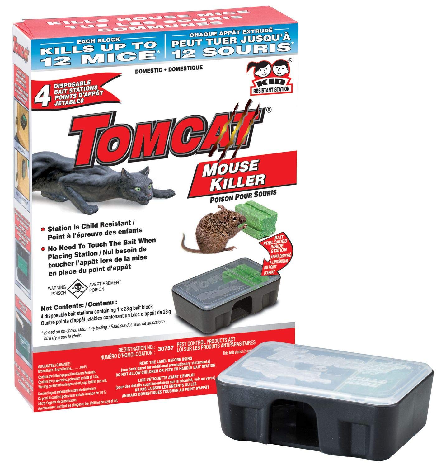 Tomcat Mouse Killer - 4 Child and Dog Resistant Bait Stations Containing 28 Gram