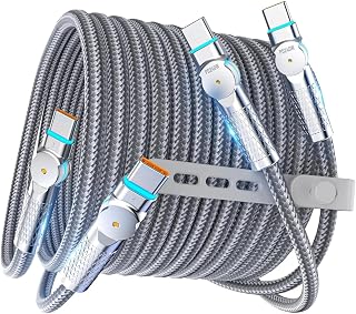 2Pack 240W USB-C to USB-C Cable 10ft/3m, Braided Fast Charging & Data Sync Cable with 180° Rotatable Heads & LED Indicator, Compatible with iPhone 16 Series, Galaxy S24/S23, Pad Pro, Mac Book, Pixel