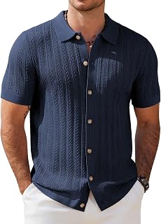 COOFANDY Men's Short Sleeve Knitted Button Collar Twist Polo Shirt for Summer Golf Leisure Casual