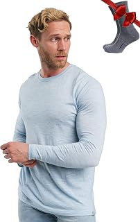 100% Merino Wool Base Layer Men - Long Sleeve Thermal Shirt + Hiking Socks
