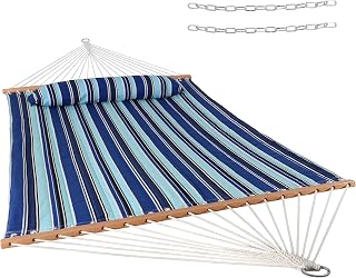 Sunnydaze Quilted Double Hammock for Outside with Pillow, Catalina Beach | 450 lb Capacity, 74" x 55" Bed, 2-Person Hammock without Stand, Large Heavy-Duty Outdoor Hammock for Backyard or Patio