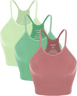 ODODOS Women's Crop 3-Pack Seamless Rib-Knit Camisole Crop Tank Tops