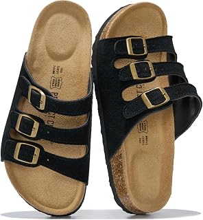 Project Cloud 100% Genuine Leather Footbed Sandals for Women Slides Women