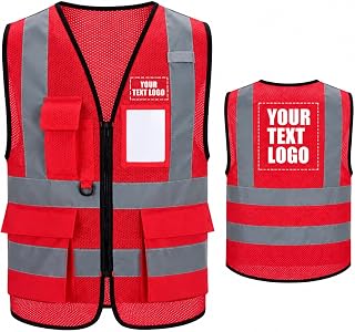 High Vis Safety Vest Reflective Strips, Multi-Pocket Design, Available in Yellow,Orange,black,Pink,blue,Red,purple