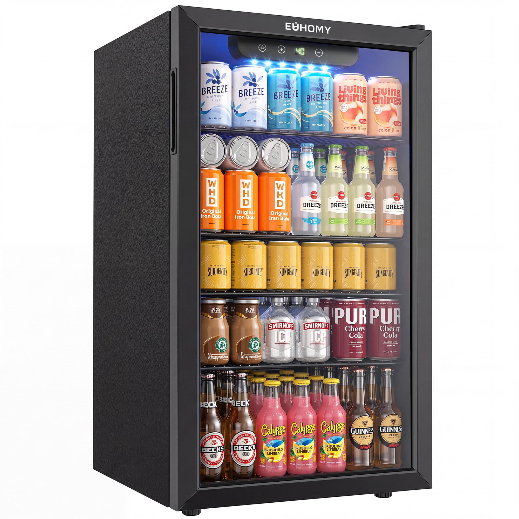 EUHOMY 130 Can Mini Fridge, Beverage Refrigerator with Glass Door, Black | 3.2 C