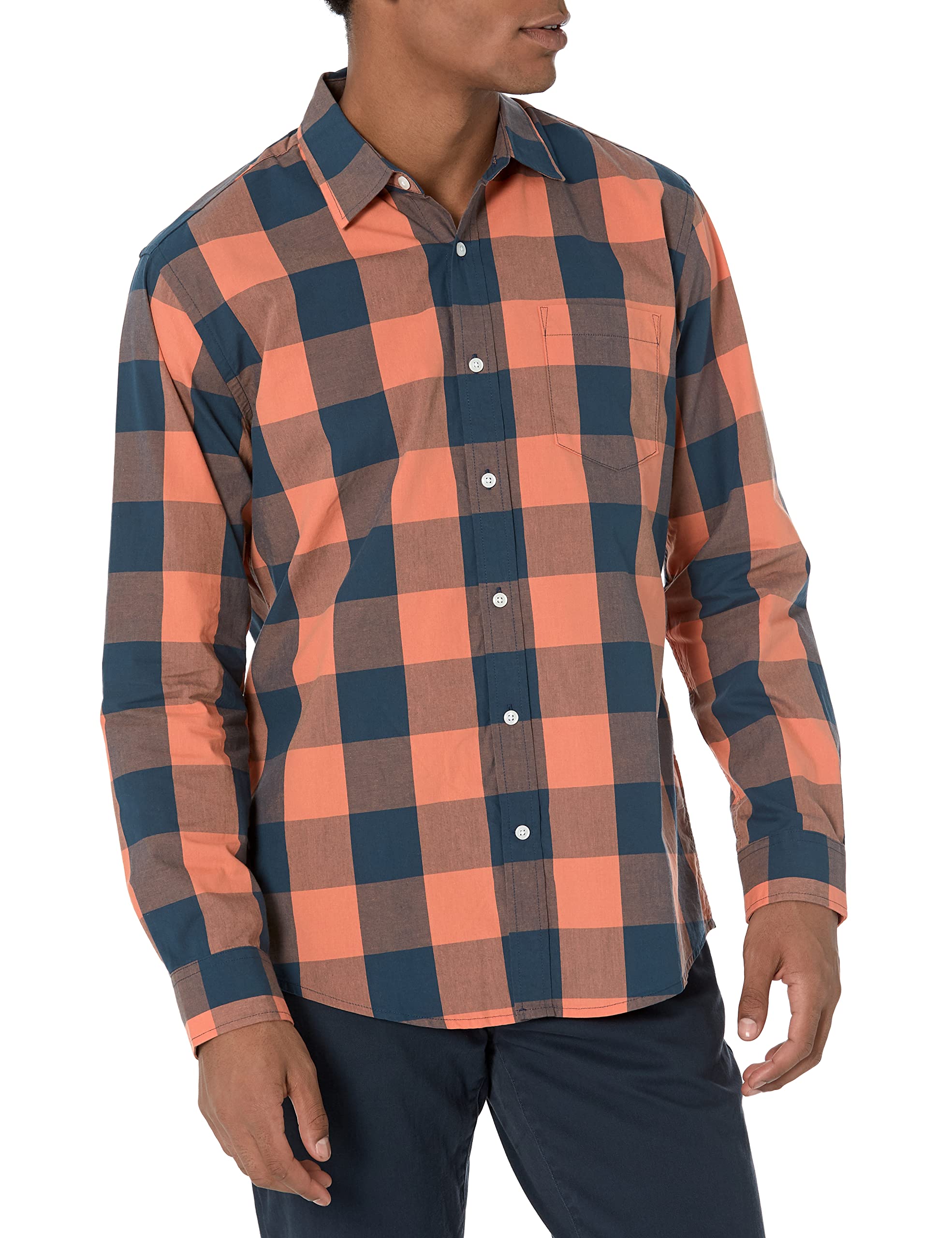 Amazon Essentials Men's Regular-Fit Long-Sleeve Casual Poplin Shirt, Button Fron