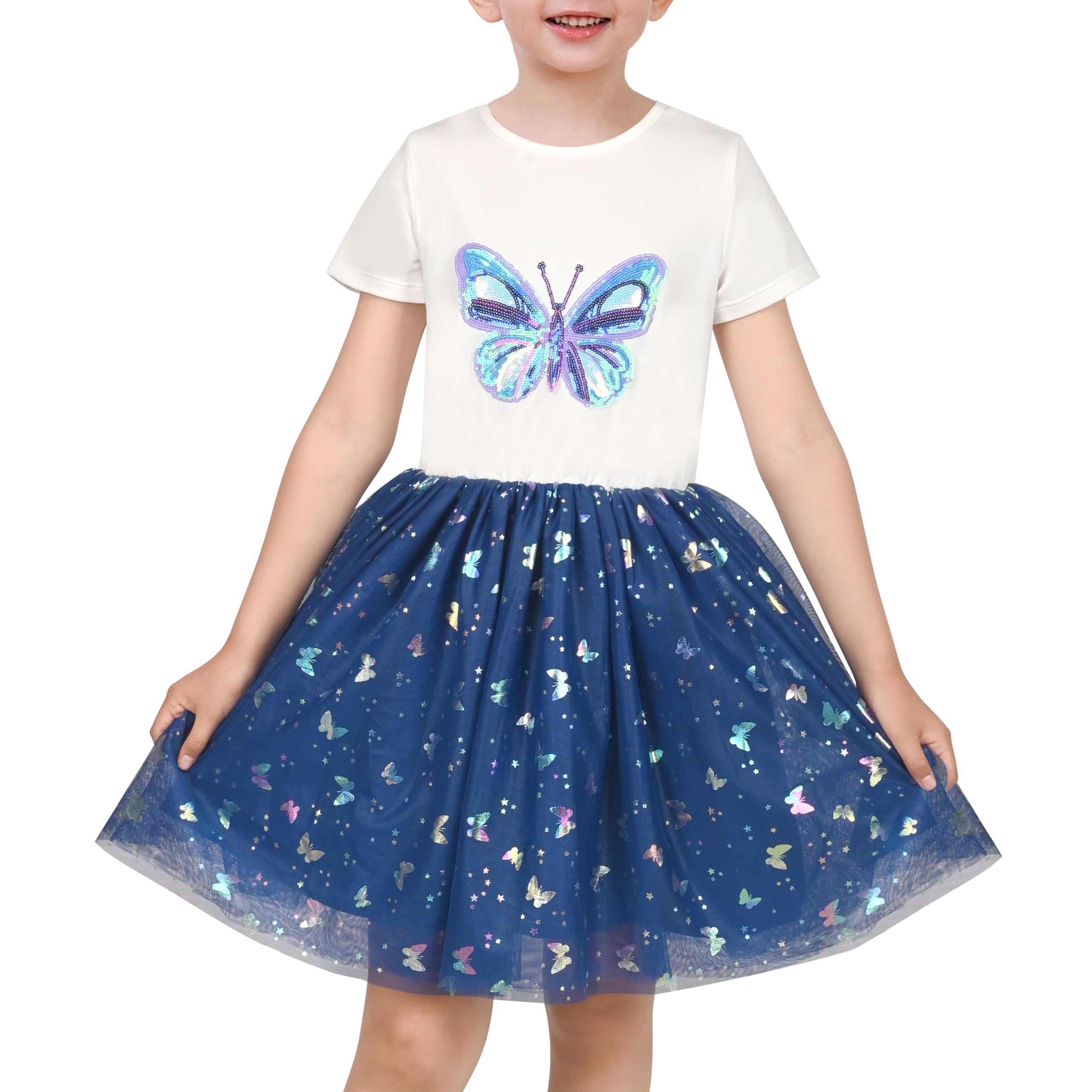 Sunny Fashion Robe Fille Multicolore Tulle Manches Courtes 4-10 Ans