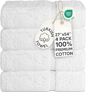 Chakir Turkish Linens 100% Cotton 4-Pack Bath Towels 27x54, White | Premium Cotton Turkish Bath Towels, Set Of 4 At 27x54, Oeko-Tex Certified, Soft Plush And Absorbent