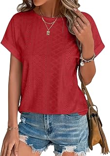 Bliwov Women's Summer Short Sleeve Embroidery Eyelet Blouses