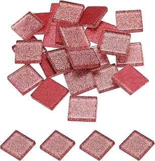 Generic Mosaic Tiles, Glass Tiles, Shine Crystal Mosaic Glass Pieces Bulk Square Glitter Crystal Mosaic Tiles 2 x 2cm for Home Decoration, DIY Crafts, Pack of 25(100g, Pink)