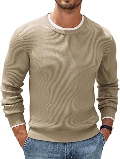 COOFANDY - Men's pullover sweater, crew neck, basic knit, long sleeve, stylish and comfortable style, fine mesh ribbed regular fit