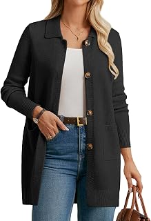 GRACE KARIN Women's Long Cardigans Long Sleeve Lapel Neck Button Cardigan