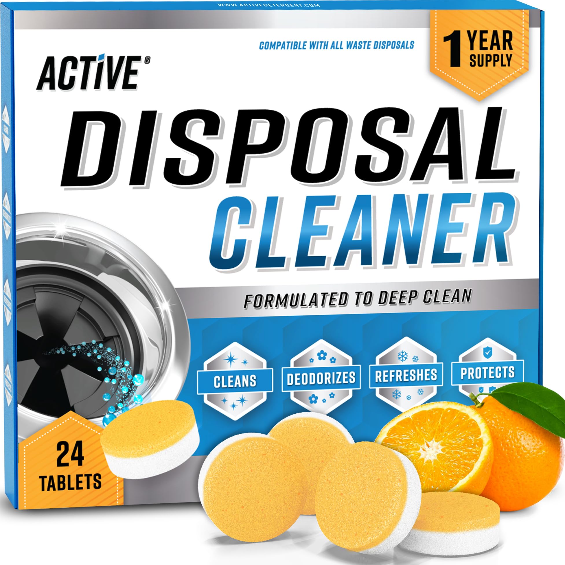 Garbage Disposal Cleaner Deodorizer Tablets - 24 Pack, New Powerful XL Foaming T