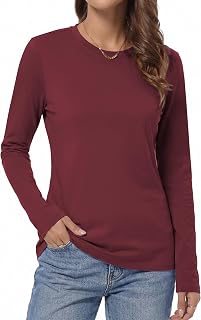QUALFORT レディース 綿100% 半袖Tシャツ、クルーネックベーシックTシャツ