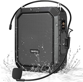 SHIDU Voice Amplifier for Teacher with Portable Microphone Waterproof | 18W Microphone with Speaker with Wired Mic Headset, IPX5 Waterproof Bluetooth Speaker Systems for Guide, Coach (NOT Wireless)