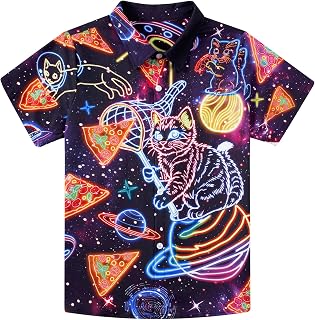 Fanient Boys Button Down Shirts Short Sleeve Neon Print Shirts Casual Wear T-Shirts for Boys 7-14 Years