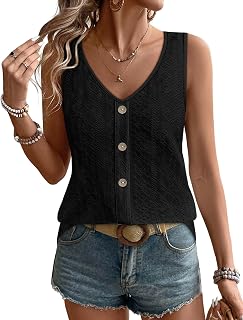 WIHOLL Womens Tank Tops Loose Casual Summer Tops Eyelet V Neck Basic Sleeveless Shirts Trendy 2026