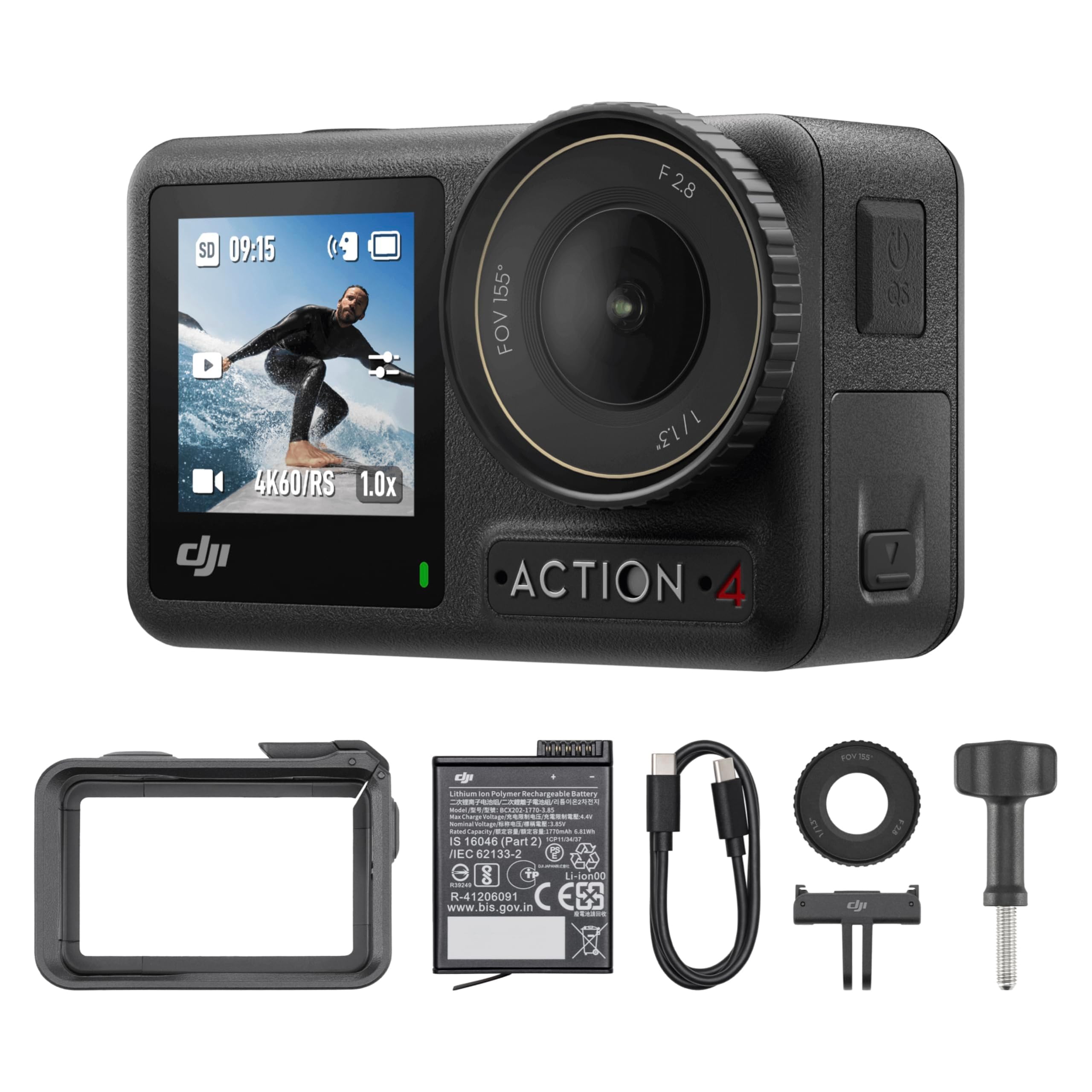 DJI Osmo Action 4 Essential Combo, 4K/120fps Action Camera | 1/1.3-Inch Sensor, 