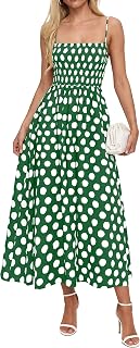 PRETTYGARDEN Abiti estivi da donna 2026 primavera senza maniche spalline sottili abito midi casual a pois smock spiaggia prendisole