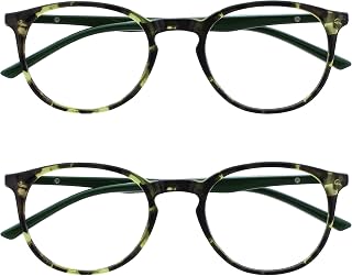 OPULIZE MET Reading Glasses for Women Men, Slim Round Frame with Spring Hinges and Scratch Resistant, Green +1.5 (Pack of 2)