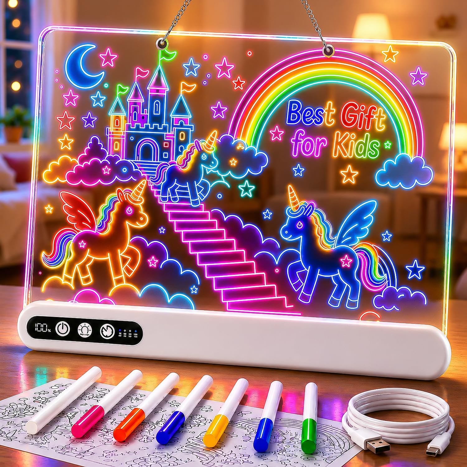Led Drawing Board with 14 Light Effects,16" Rechargeable Glow Doodle Led Note Bo