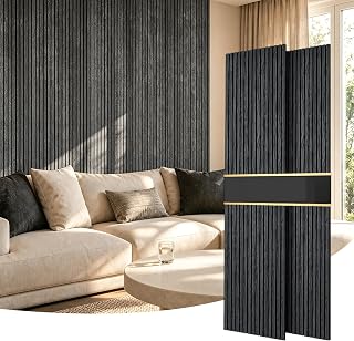 VEVOR Wood Wall Panels, 94.5 x 23.6 inches, Acoustic Slat Panels, Black Oak | Sound Absorbing for Living Rooms, Bedrooms, Offices, Studios, Interior Wall Decor, MDF & PET Construction, Screw Kit, 2-Pack