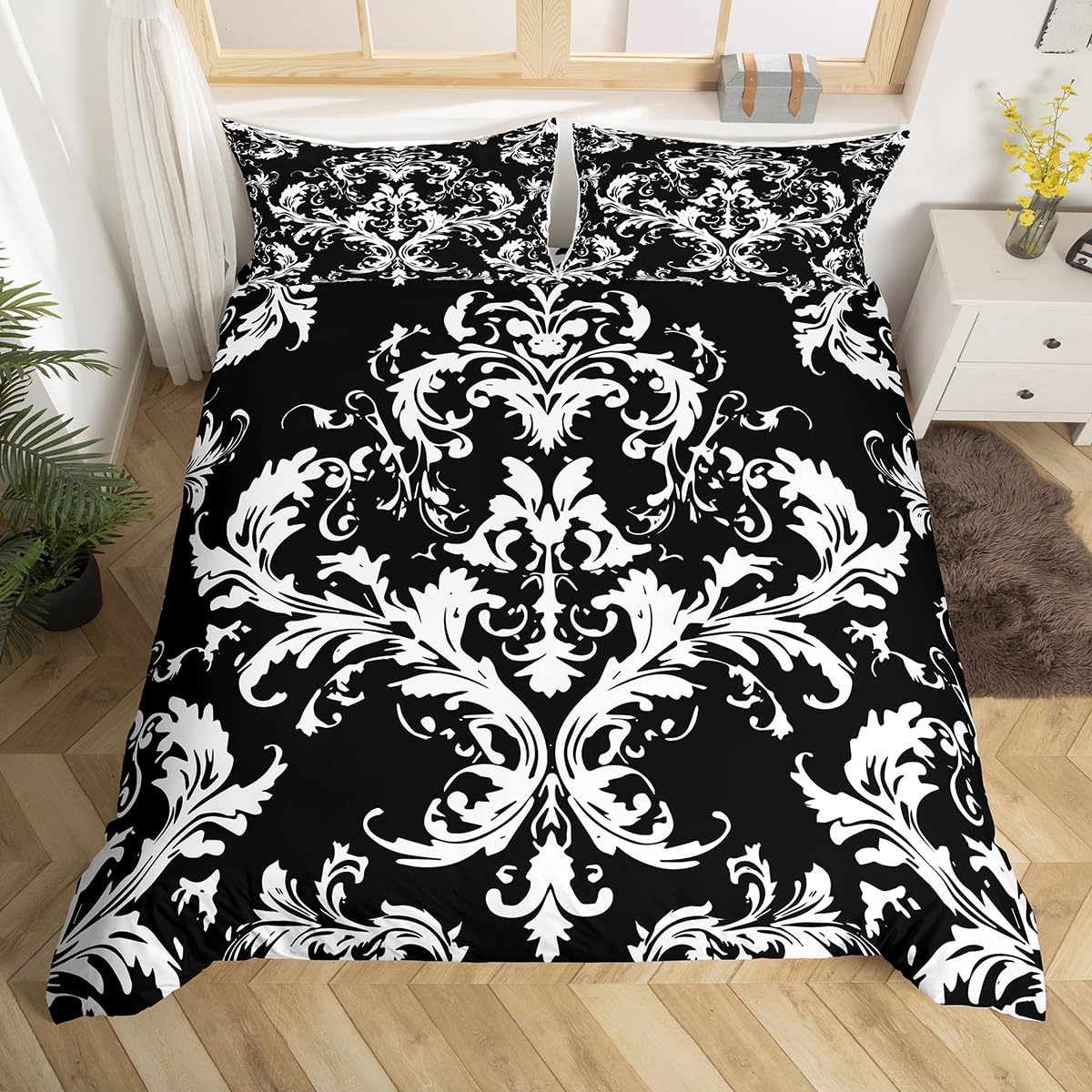 Feelyou Girls Damask Pattern Comforter Cover Boho Damascus Bedding Set for Women